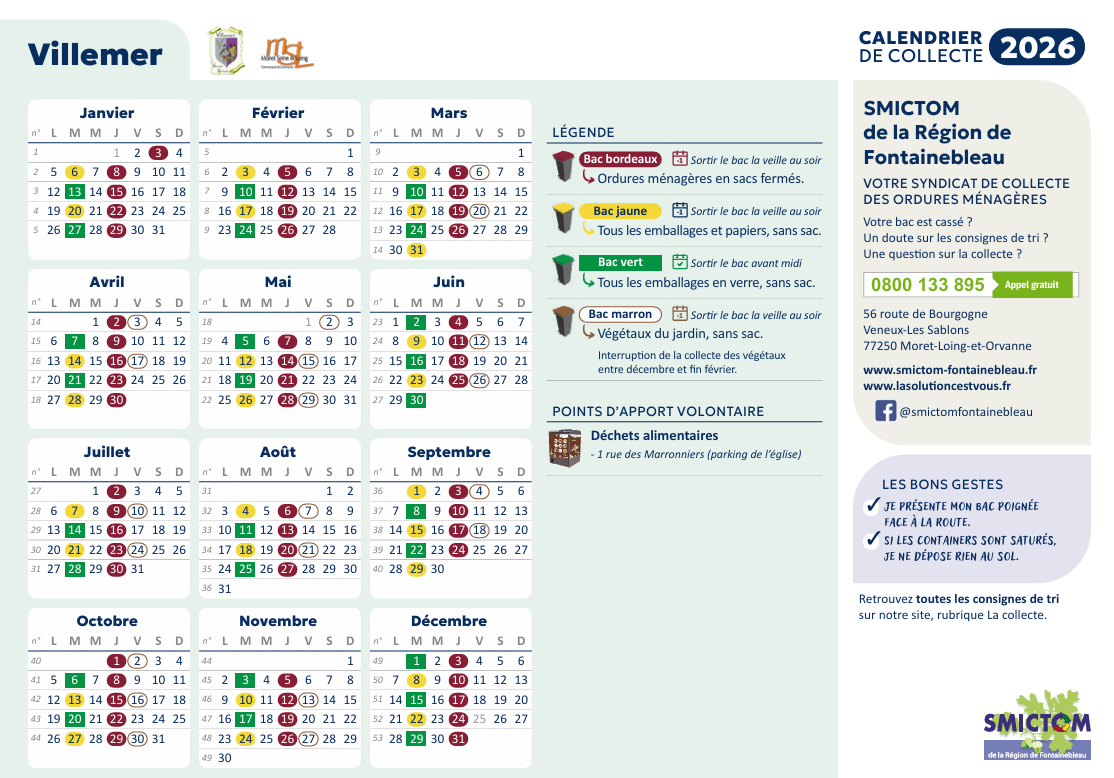 SMICTOM 2026 - Calendrier de collecte